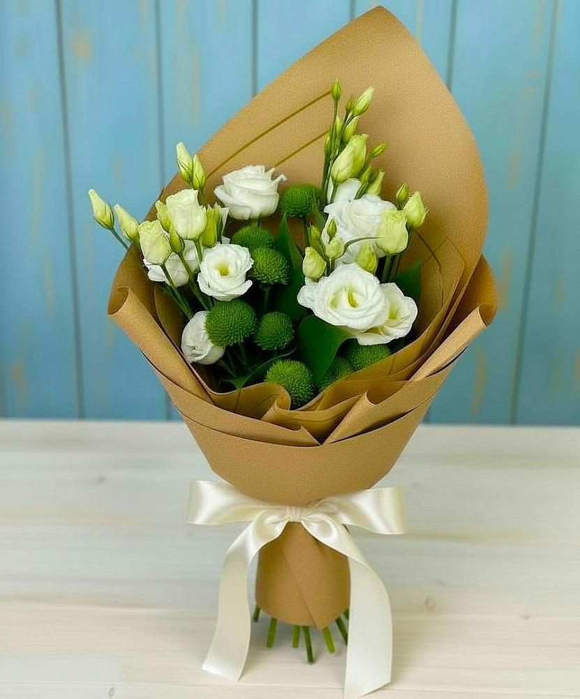 Букет цветов из: Хризантемы и Лизиантусы в Рузе