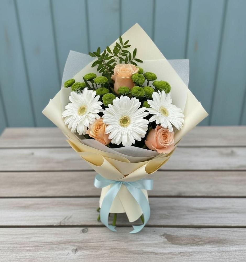 Букет цветов из: Герберы, Розы и Хризантемы в Рузе