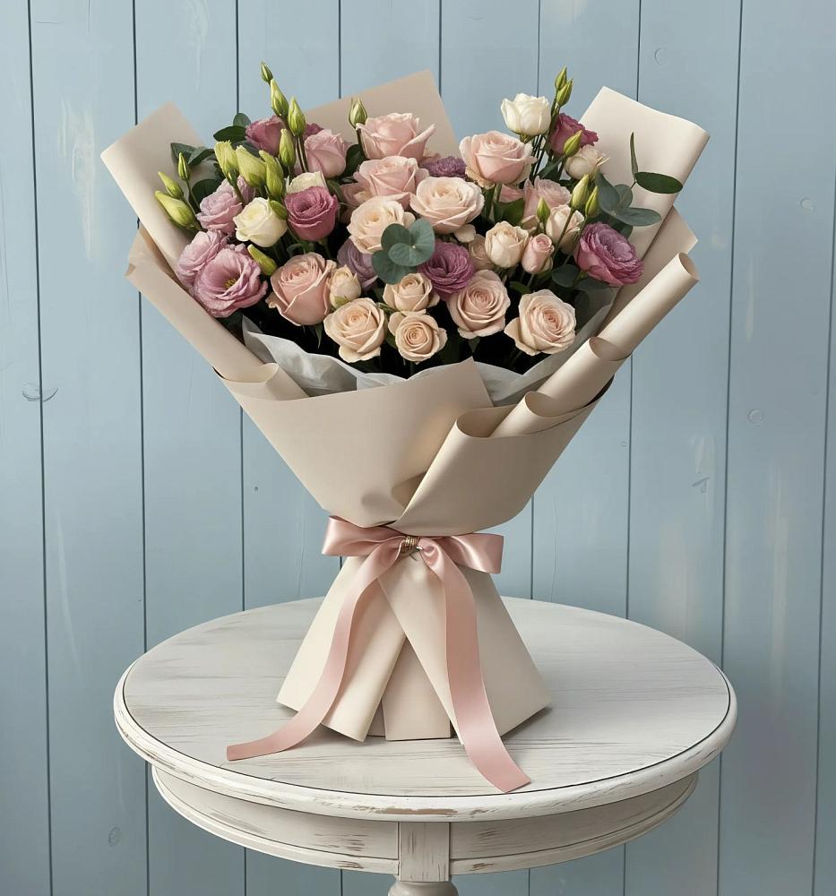 Букет цветов из: Розы и Лизиантусы в Рузе