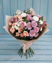 Букет цветов из:  Хризантемы, Розы и Альстромерии в Рузе