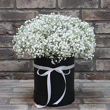 Цветочная композиция из Гипсофила в шляпной коробке в Рузе