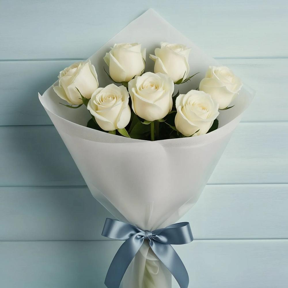 Букет 7 Белых роз Эдлесс Лав в Рузе